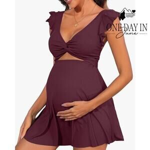 Charmo Plus Size Maternity Ruffle Shoulder Keyhole One Piece Swimsuit Size 3X